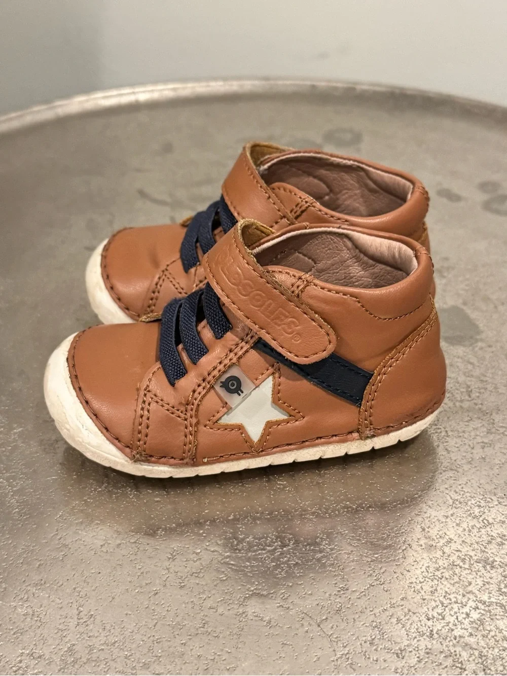 Old Soles Toddler First Walker Leather Sneakers – Brown & Navy